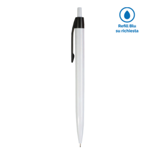 ROCKET WHITE Penna sfera a scatto in plastica clip colorata, e fusto bianco.